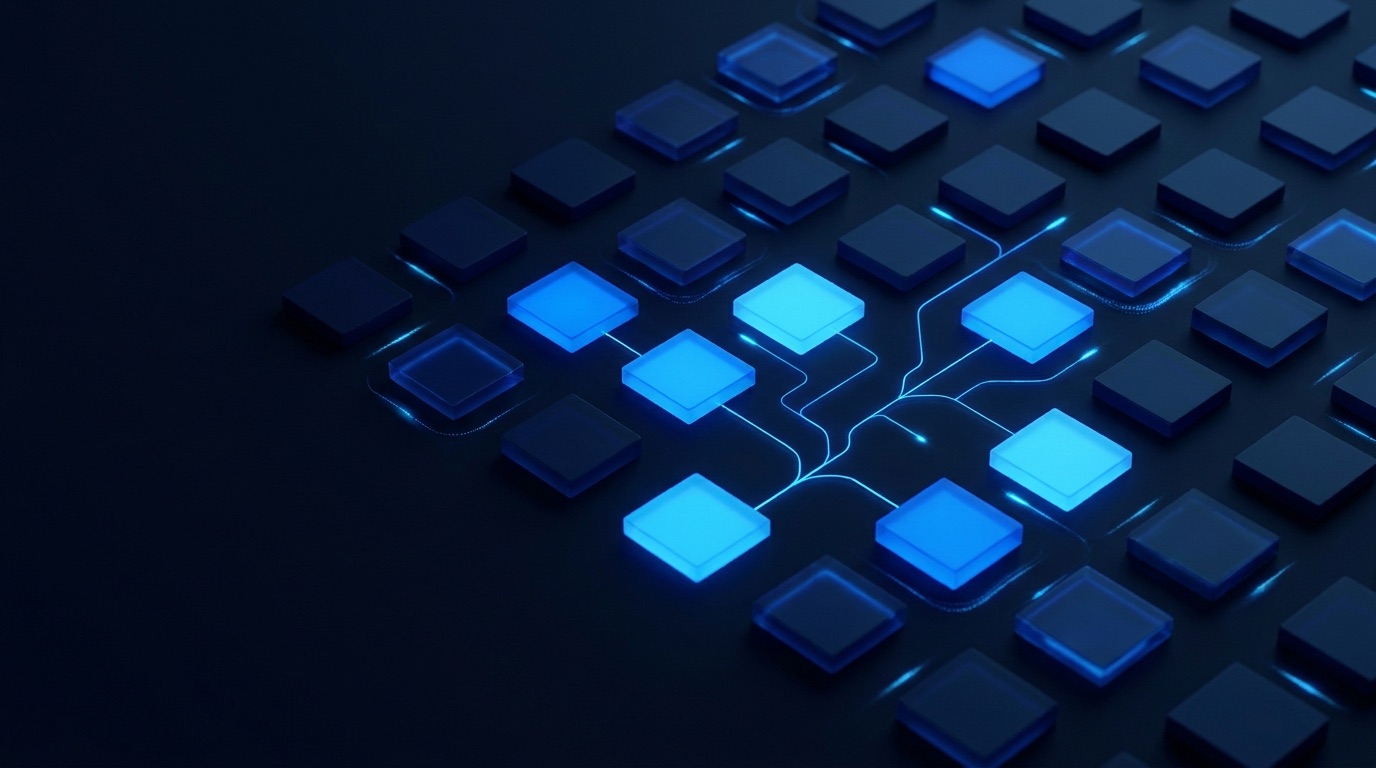 Abstract product grid with AI highlighting personalized picks in navy and electric blue