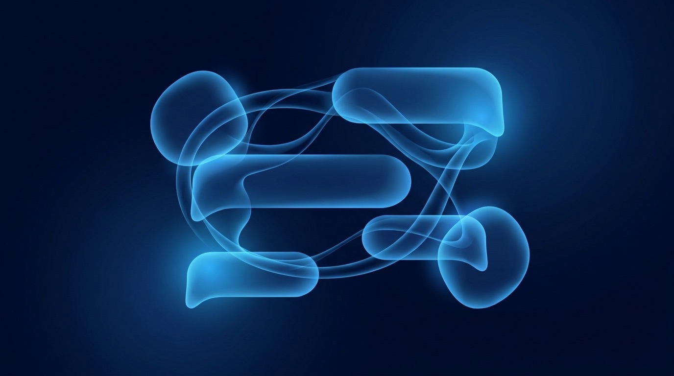 Abstract conversational AI interface with flowing message bubbles and neural glow