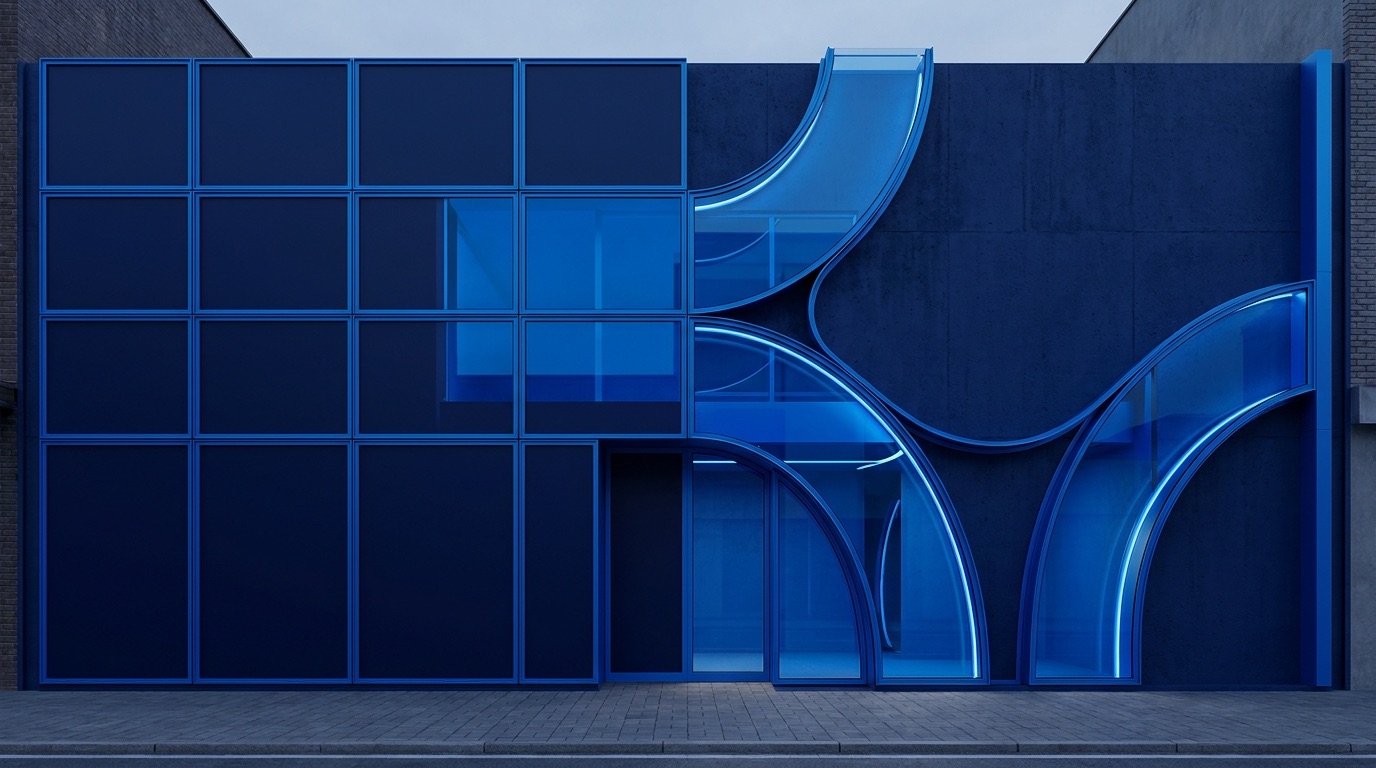 Storefront split between a template layout and a custom-built structure