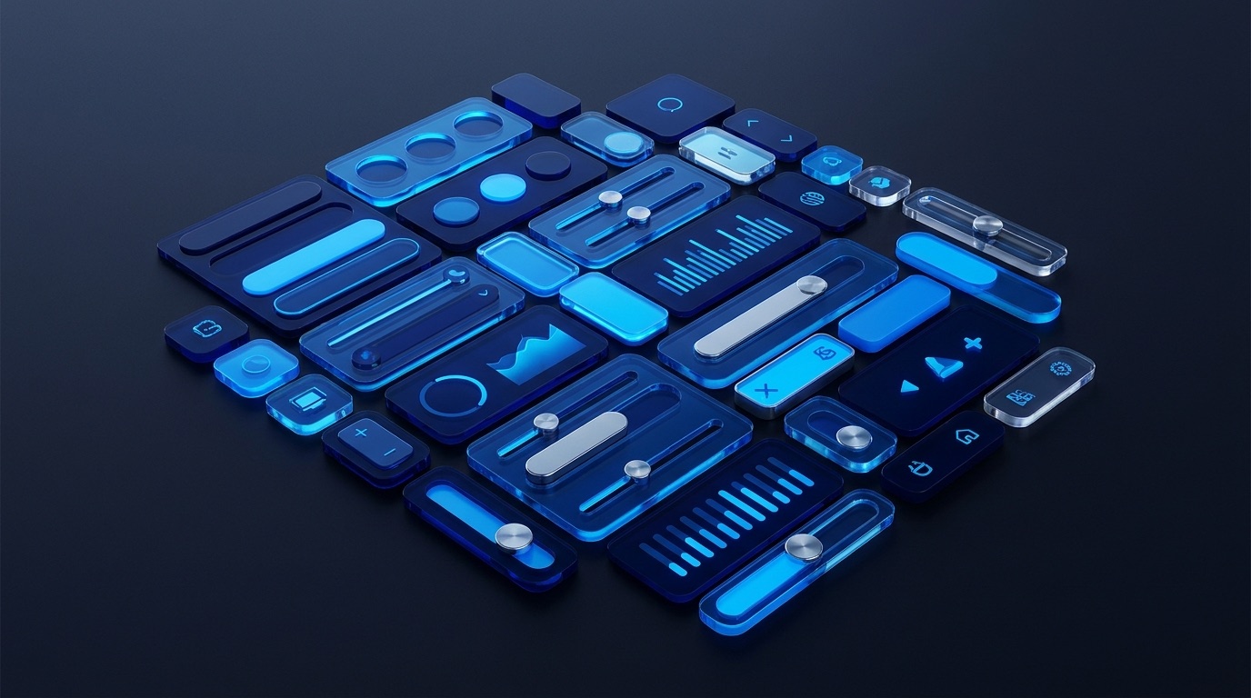 Modular UI component library arranged in a neat grid