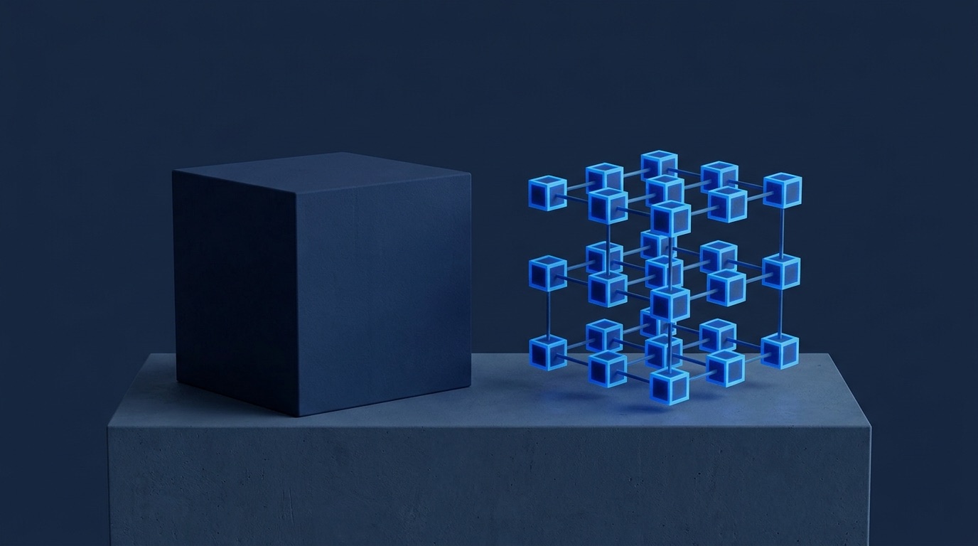 One solid block versus distributed connected cubes