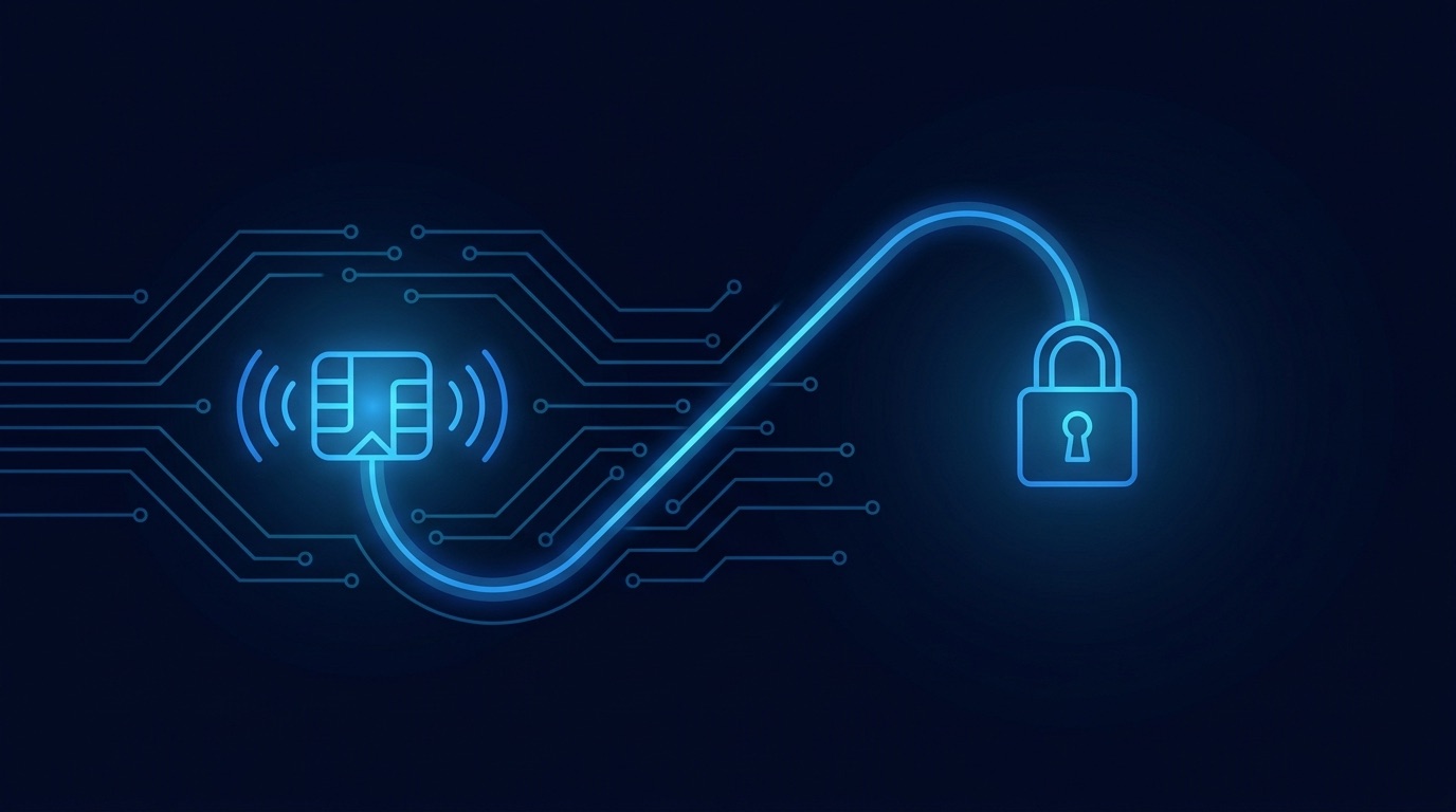 Secure payment flow with card and lock iconography