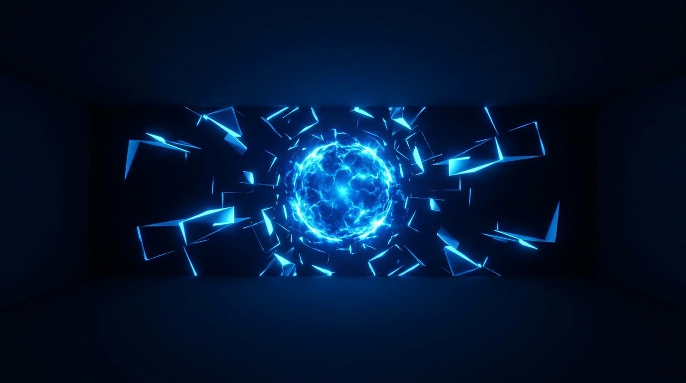 Abstract retrieval system pulling glowing document fragments into a central AI core