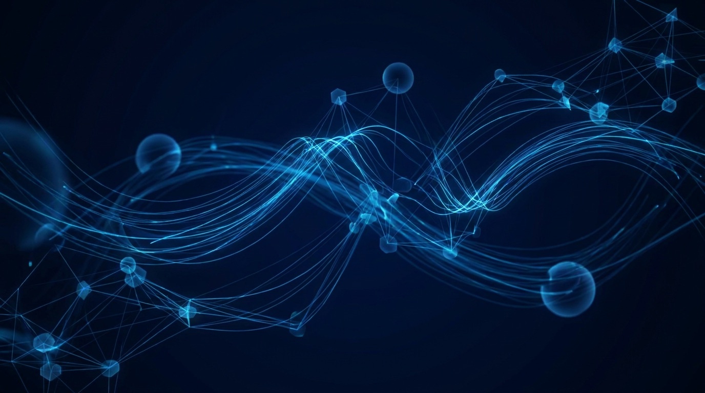 Live data streams pulsing between connected clients on a deep navy background