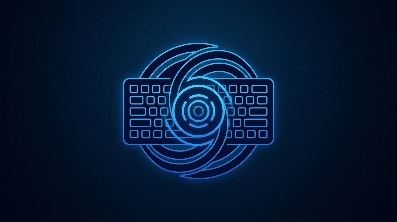 An inclusive design symbol with a keyboard and focus rings on a deep navy background